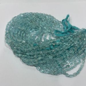 Perles ovales lisses en aquamarine naturelle indienne, bleu marine AA, non traitées, pour la fabrication de colliers et de bijoux - Product Image 4