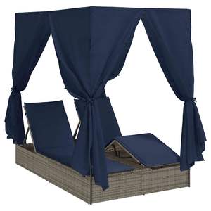 Chaise longue double noire 80,71 x 50,79 x 78,74 pouces en polyrotin - Product Image 2