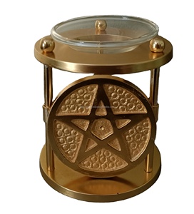 Quemador de aceite de incienso de latón decorativo, con pentagrama chapado en oro, luz de té, calentador de Aroma hecho a mano, quemador de perfume - Product Image 1