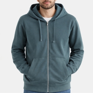 Sudadera con capucha para hombre, lisa, de algodón, con forro polar, con cremallera completa, informal, suave, cálida, para uso diario. - Product Image 1