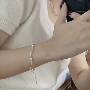 Collier et bracelet en argent sterling S925, style coréen vintage, faits à la main, avec perles d'eau douce courbées, design coréen, pour la clavicule - Product Image 5
