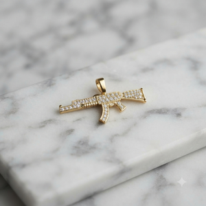 Trendy Hip Hop Rapper's Style 10K <b>Solid</b> <b>Gold</b> Custom Iced Minimalist Sword Gun Natural Diamond <b>Pendants</b> Statement Necklace Charms - Product Image 3