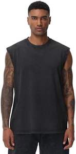 Camisetas sin mangas transpirables 100% algodón para hombre, estilo culturismo, con efecto lavado ácido, para gimnasio, running, playa, corte holgado con botones - Product Image 4