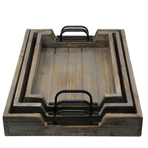 Lot de 3 plateaux modernes faits à la main en bois de pin écologiques avec poignées pour la tenue de bougies et l'affichage des aliments - Product Image 5