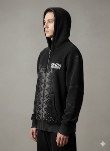 Ranzia Industry Factory Manufacturer Supply Men Zip Hoodie Men Zip Hoodie Distressed Embroidery Men Zip Hoodie - Product Image 4