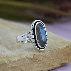 Natural Labradorite 925 Sterling <b>Silver</b> <b>Statement</b> <b>Rings</b> Long Oval Cabochon Gemstone Boho Vintage <b>Ring</b> Handmade Jewelry - Product Image 3