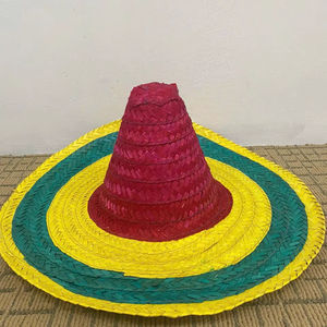 หมวกทรงโซมเบรโรปักโลโก้ด้วยมือจากหญ้าธรรมชาติ - สไตล์ชายหาดและสกี ลายทาง สำหรับทุกเพศ เหมาะสำหรับร้านอาหาร บรรยากาศรับประทานอาหารในงานเทศกาล - Product Image 1