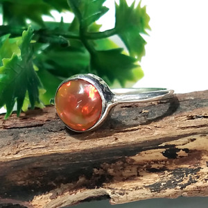 Natural Fire Opal Ring, Solid 925 Starling Silver Opal Cabochon Gemstone Rings <b>Wedding</b> Ring Birthstone Ring <b>Gift</b> For Women - Product Image 6