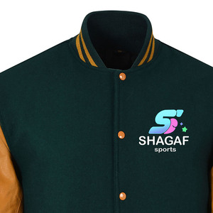 Chaqueta Varsity para Hombre Shagaf con Mangas de Cuero, Verde Oscuro y Marrón, Estilo Casual para Otoño, Diseño con Botones en la Parte Delantera - Product Image 3