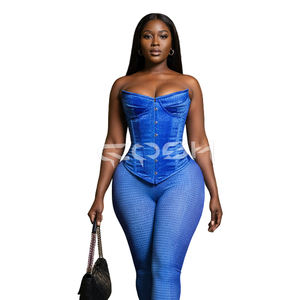 Corsé azul con estampado de cocodrilo, con varillas de acero, tipo overbust, para estilizar la cintura, con leggings a juego de cintura alta - Proveedor - Product Image 4