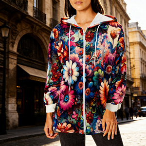 Oferta en Sudadera con Capucha y Cierre para Mujer de Temu, Diseño Floral, Manga Larga, Ligera, con Cordón Ajustable para Uso Diario - Product Image 4