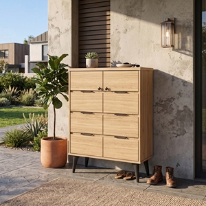 Furnizone Modern 25_0126 2-Door 4-Tier <b>Shoe</b> Cabinet Compact Entryway Organizer Freestanding <b>Storage</b> <b>Racks</b> Chipboard/Particle - Product Image 1