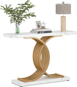 Table console moderne noire 39 pouces avec pieds en métal, plateau en bois rectangulaire étroit, montage facile, mobilier pour la maison, entrée, chambre, salon - Product Image 6