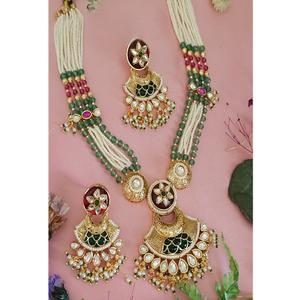 Conjunto de Collar Largo y Aretes con Piedra Moissanita, Chapado en Oro, Estilo Clásico y Elegante, Joyería de Diseño para Mujer, para Compromiso o Boda - Product Image 1