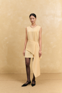 Women's Woven Silk <b>Dress</b>, Crew Neck, Regular Sleeve, Button Detail, <b>Loose</b> Fit, Breathable Minimalist Summer Style - Product Image 5