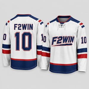 เสื้อฮอกกี้น้ำแข็ง F2WIN สำหรับผู้ชาย สีขาว น้ำเงิน แดง แบบซับลิเมชั่น แขนยาว ระบายเหงื่อได้ดี ทรงปกติ เสื้อผ้าสำหรับผู้ใหญ่ ขายส่ง - Product Image 1