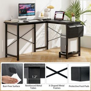 Scrivania Moderna Reversibile con Tasca Portaoggetti e Supporto CPU per Lavoro, Scrittura e Gaming - Product Image 6