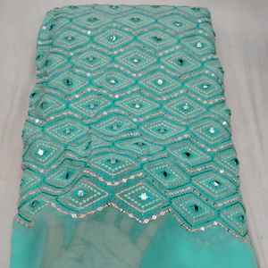 Tissu en Georgette de Fox de qualité supérieure avec broderie florale complexe en Resham et travail miroir, scintillant - Product Image 4