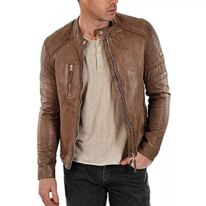 Latest Arrival Coated Stand Collar Men's Vintage Hooded Varsity <b>Leather</b> <b>Jacket</b> with Zipper Closure Slim Fit - Product Image 2