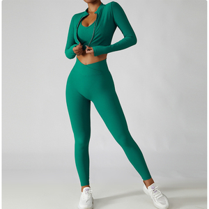 OEM 3 Piece Women's Seamless <b>T</b>-<b>Shirt</b> <b>Yoga</b> Set Biker Shorts Long Top Gymwear Sports Bra High Waist Breathable Eco-Friendly - Product Image 3