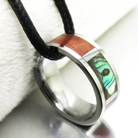 Bague en carbure de tungstène argenté avec incrustation de croix en nacre et bois rouge, alliance plate pour homme, bijoux naturels en gros