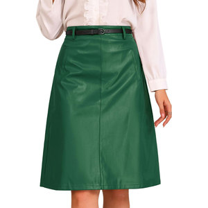 Jupes en similicuir pour femmes 2026 – Jupe midi élégante et décontractée taille haute coupe trapèze avec ceinture - Product Image 1