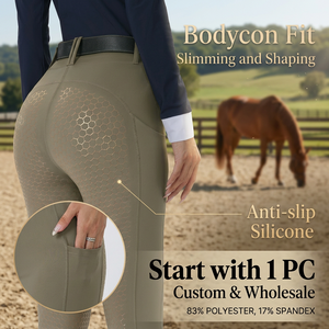 Pantalon d'équitation pour femmes avec grip en silicone intégral et poches, culotte d'équitation à séchage rapide et coupe ajustée pour toutes les cavalières - Product Image 1