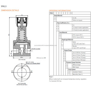 Regulador de Presión de Una Etapa PRG3 para Gas Natural/GLP/Helio, Uso General en Procesos de Control de Líquidos, Material SS 316 - Product Image 3