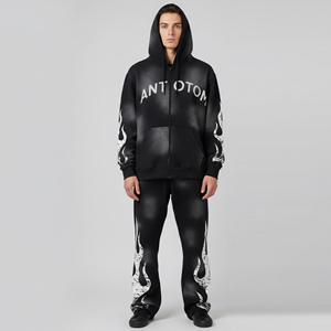 Conjunto Deportivo de Invierno para Hombre, Sudadera con Capucha y Pantalones de Algodón Grueso, Diseño Personalizado con Efecto Desgastado, Logotipo y Cordón Ajustable, Talla 2 - Product Image 2