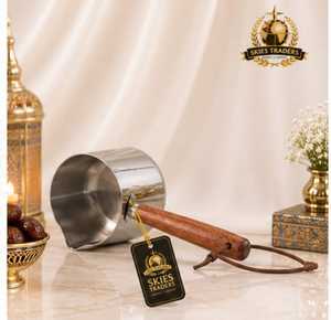 Cezve traditionnel gravé bicolore avec poignée en bois, pour café turc, arabe et grec, compatible cuisinière - Product Image 2