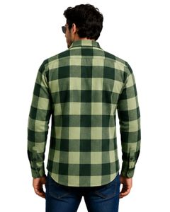 Custom Forest Green Plaid Men Flannel Shirt Long Sleeve Button <b>Down</b> Checkered Cotton Casual Shirt With Chest Pockets Streetwear - Product Image 2