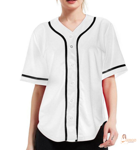 Maillot de baseball pour femmes et adolescentes, coupe ample, boutonné, manches courtes, logo uni sur le devant, polyester/coton, séchage rapide, antibactérien - Product Image 1