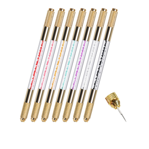Pluma de Microblading de Doble Punta de Cristal Dorado, Herramienta Manual de Acero Inoxidable Tebori para Cejas, para Uso en PMU - Product Image 1