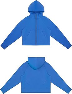 Customized Gym Women's Full-Zip Up Hoodies <b>Jacket</b> Fleece <b>Workout</b> Crop Tops Sweatshirts with Pockets Thumb Hole - Product Image 5