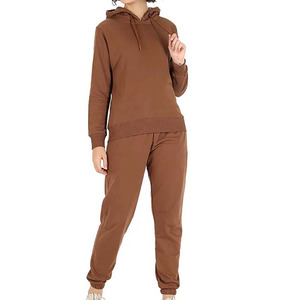 Women's <b>Brown</b> Hooded Tracksuit Set Full Sleeve Solid Color Casual <b>Jogger</b> Pants Breathable Cotton Autumn Wear - Product Image 3