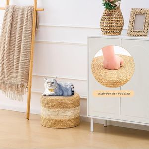 Poggiapiedi Quadrato Bianco Fatto a Mano in Giacinto d'Acqua Naturale con Contenitore per Arredamento Casa e Uso Alberghiero - Product Image 5
