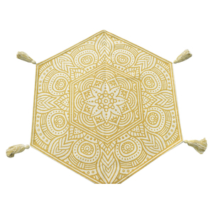 Alfombra Tejida a Mano Estilo Boho Flor de la Vida, Verde Salvia y Crema, con Pétalos Florales y Borlas, de Pelo Corto - Product Image 6