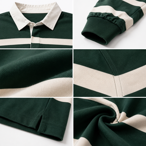 Camiseta de rugby de algodón grueso personalizada de manga larga con cuello polo a rayas, corte holgado, estilo urbano, venta al por mayor, camiseta de jersey para hombre - Product Image 6