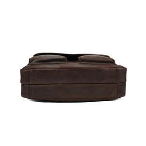 Crazy Horse Leather Casual Briefcase Retro Men Multi Pocket Laptop <b>Bag</b> Rugged Vintage Office Carry with Smart Organizer Design - Product Image 3