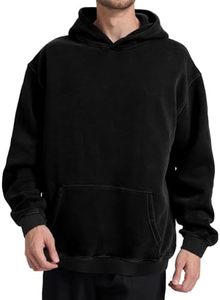 Sudadera con Capucha Negra para Hombre, Corte Holgado, Algodón French Terry, Color Sólido, con Bolsillo, Manga Regular, para Otoño - Product Image 3