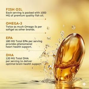 Capsules d'huile de poisson oméga 3 pour adultes, 1000 mg EPA DHA, complément alimentaire pour la santé du cœur, de la peau, du cerveau et la nutrition quotidienne - Product Image 2