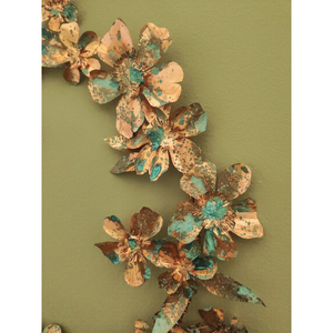 Rustic Copper Floral <b>Wreath</b> Wall Decor Featuring Antiqued Blossoms And Verdigris Teal Highlights For Vintage Home Accent Styling - Product Image 5