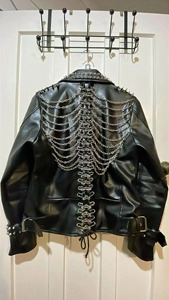 Concert Style Black Leather Windproof & Waterproof <b>Gothic</b> Punk Style <b>Jacket</b> Chain Detail Moto Father Day Special Gift - Product Image 2