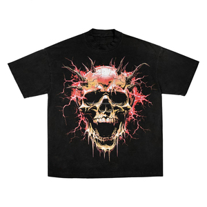 Camiseta de hombre personalizada con estampado vintage, cuello redondo, pedrería, de algodón grueso, unisex, deportiva, oversize, corte holgado, lavado ácido - Product Image 5