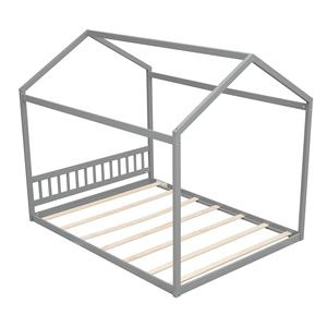 Letto a casetta in legno per bambini, misura Queen, con testiera grigia - Product Image 6