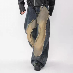 Custom Men's Loose Fit <b>Boot</b> Cut Denim Jeans Full-Length Baggy Vintage Style Breathable for Summer Autumn Old - Product Image 4