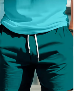 Ensemble T-shirt et short dégradé pour homme, col rond, tricoté, séchage rapide, tenue décontractée, imprimé logo frontal - Product Image 4