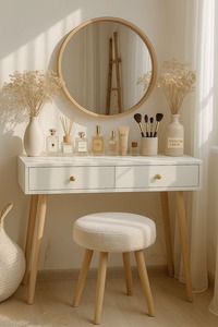 Meuble de chambre à coucher pour fille, taille petite, longueur 80 cm, populaire, avec table de maquillage, chaise de beauté assortie et miroir - Product Image 2