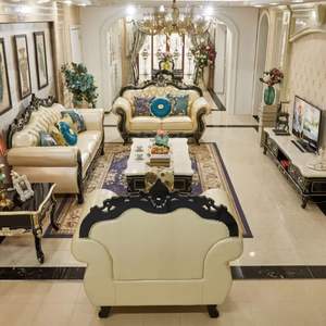 ชุดโซฟาไม้มะฮอกกานีแกะสลักสีเบจทองหรูหราสไตล์พลาซ่า ทนทาน เป็นมิตรกับสิ่งแวดล้อม พร้อมฟองน้ำคุณภาพสูง สำหรับห้องนั่งเล่น - Product Image 2