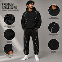Ensemble deux pièces en molleton Street Lounge avec sweat à capuche et pantalon de jogging à passepoil, doux, chaud et uni, en coton, pour le quotidien, vente en gros